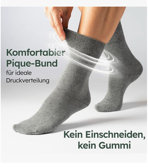 HELDENWERK – Gesundheitssocken & Diabetikersocken – 6 Paar – Graue Baumwolle – Ohne eng anliegendes Bündchen & nahtlos – Größe 43–46 – Druckentlastend & atmungsaktiv – Unisex