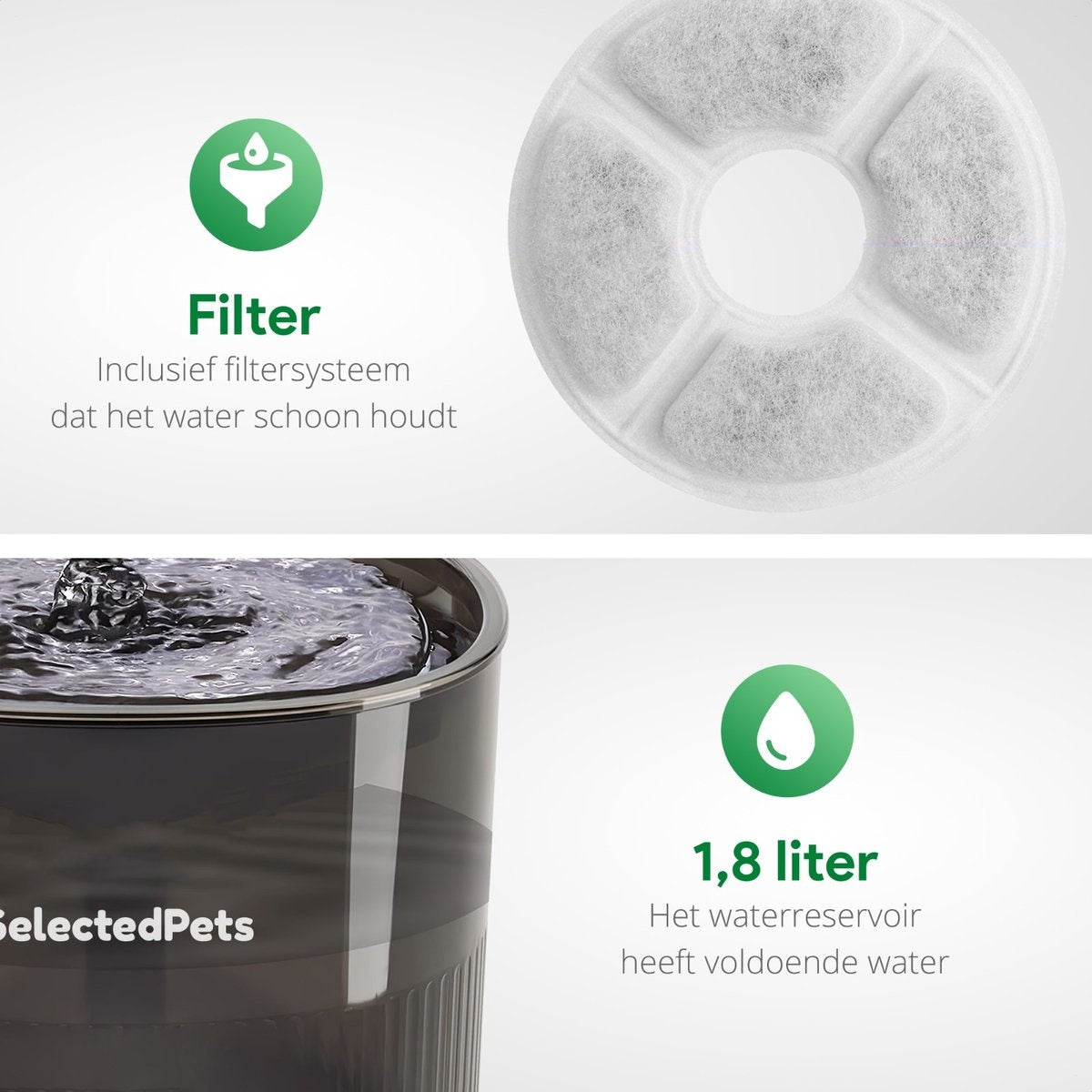 Trinkbrunnen für Katzen und Hunde - Katzenbrunnen - Schwarz - 1.8L - Mit Filter