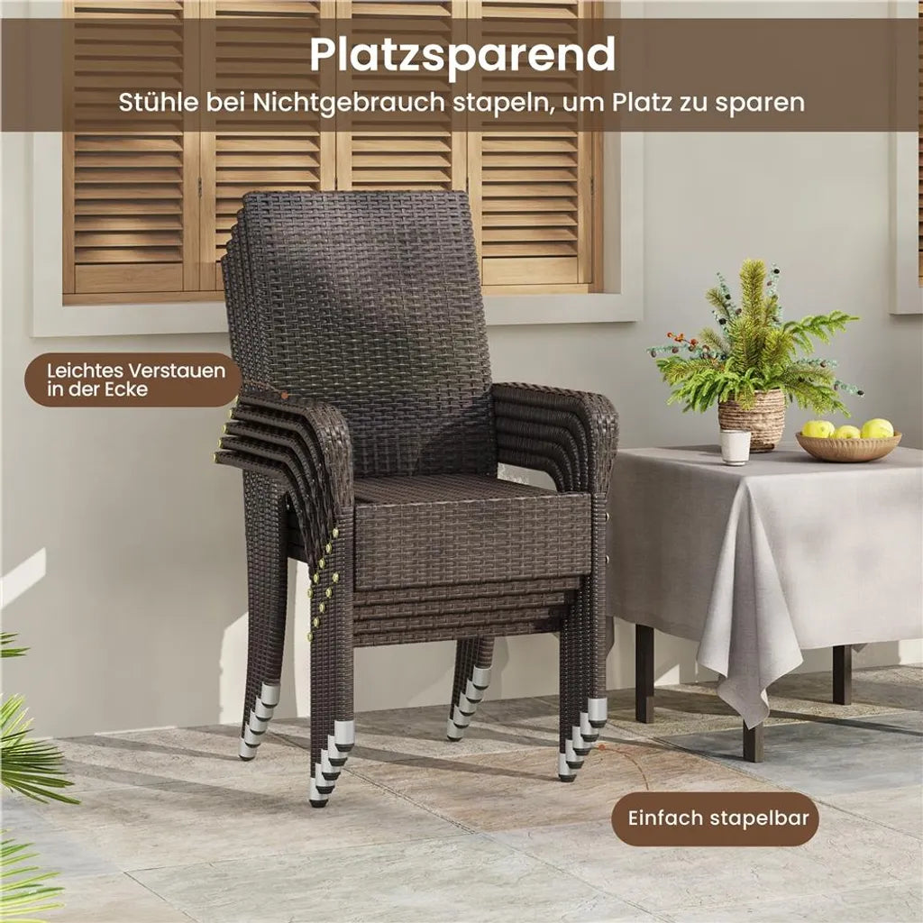 Yaheetech Gartenstühle, 2er-Set – Braun – Polyrattan – 58 x 62,5 x 94,5 cm – Stapelbar, mit Armlehnen