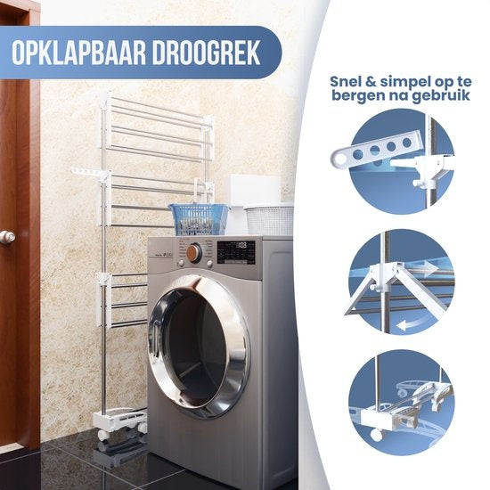 Avalo Wäscheständer - Trockenturm mit Rädern - 4 Ebenen - faltbar - Weiß