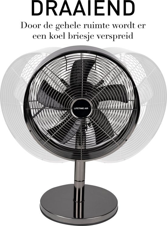 Lifetime Air Tischventilator - 230V - Tischventilator 30CM - 3 Geschwindigkeiten - Oszillationsfunktion - Neigbar - Schwarz