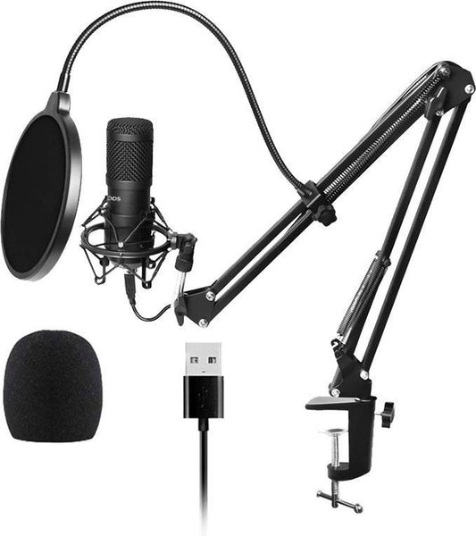 Urgoods - Mikrofon mit Arm - Kondensatormikrofon - Streaming & Gaming - für PC - USB - Schwarz
