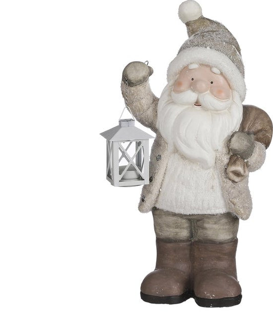House of Seasons Weihnachtsmann mit Laterne Weihnachtsstatue - L23 x B16 x H45 cm - Grau