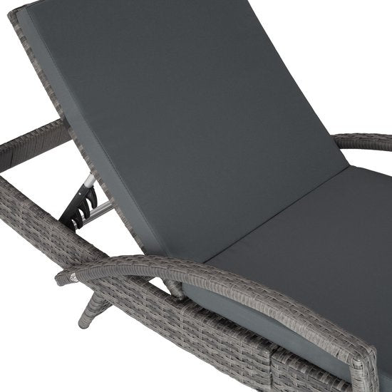 tectake - Sonnenliege aus Korbgeflecht - Verstellbare Rückenlehne (5 Positionen) - Inkl. Liegekissen mit waschbarem Bezug - grau - Poly-Rattan