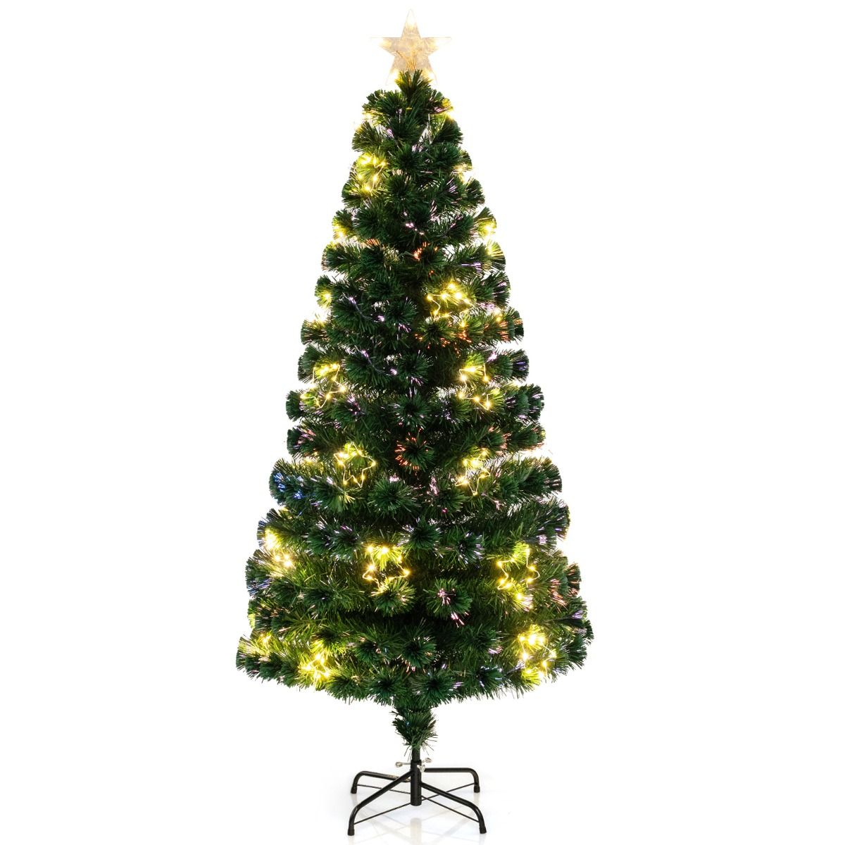 Coast Künstlicher Weihnachtsbaum 180 cm Grün - Beleuchtung aus Fiberglas - 36 warmweiße Lichter - Top Star - Metallständer