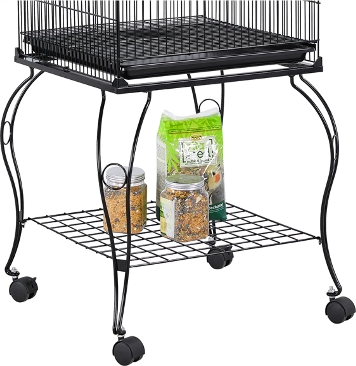Yaheetech Vogelkäfig - Sittiche und Papageien - 59.5x59.5x150 cm - Mobil - Abnehmbarer Ständer - Sitzstangen - Schwarz