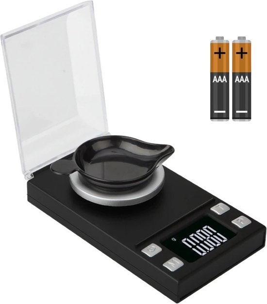 Trendfield Präzisionswaage 0,001 Gramm Inkl. Batterien - Digitale Küchenwaage - Medizin, Kräuter, Schmuck - Schwarz