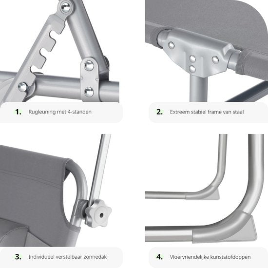 tectakeÂ® - Liege, robust, verstellbar, Stahlgestell mit Sonnenschirm, 4-fach verstellbare Rückenlehne inklusive Kissen, Strandkorb Ideal für Garten, Pool, Camping - grau