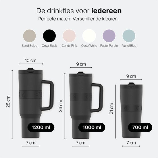 ONYX Trinkflasche mit Strohhalm 1 Liter - Trinkflasche für Kinder & Erwachsene - Thermosbecher Edelstahl Reisebecher - Motivationstrinker - Trinkbecher für die Schule - Onyx Schwarz