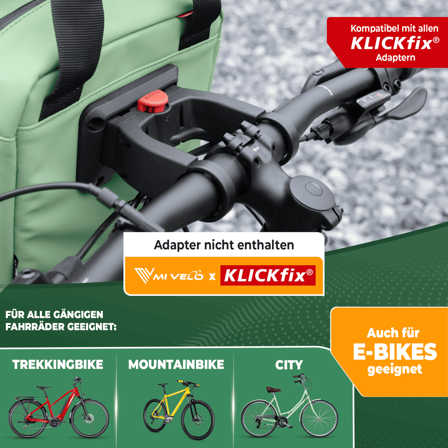 MIVELO - Lenker Fahrradtasche - Wasserabweisend - 7 Liter - Mint