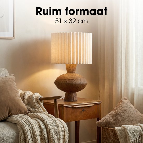 Mica Decorations Frey Tischlampe für das Wohnzimmer – Japandi-Stil – Dekorative Lampe mit Lampenschirm – Schreibtischlampe, Tischlampen für das Wohnzimmer – 51 x ⌀32 cm – Braun