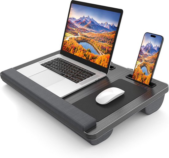 Laptop-Kissen - Schoßtisch - Verstellbar - Ständer für Heimarbeit - Betttisch - Laptop- und Tablet-Ständer - Mit Telefonständer