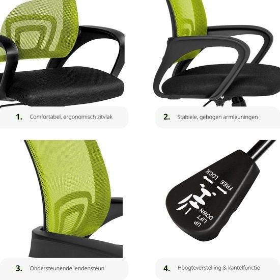 tectake - bureaustoel burostoel kantoor - design - zwart/groen - 401790
