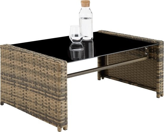 tectake - Geflecht-Sitzgruppe Garten-Set Lounge-Set Lucca - Sofa/2 Stühle/Tisch mit Glasplatte - naturfarben - 404916 - Poly-Rattan