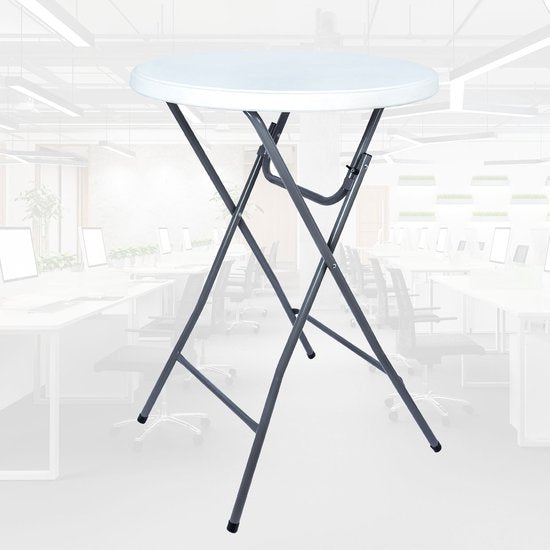 BRASQ Bartisch Weiß/Grau ø80 x 110 cm - Stehtisch - Klapptisch - Klappbar aus Kunststoff und Metall für den Innen- und Außenbereich