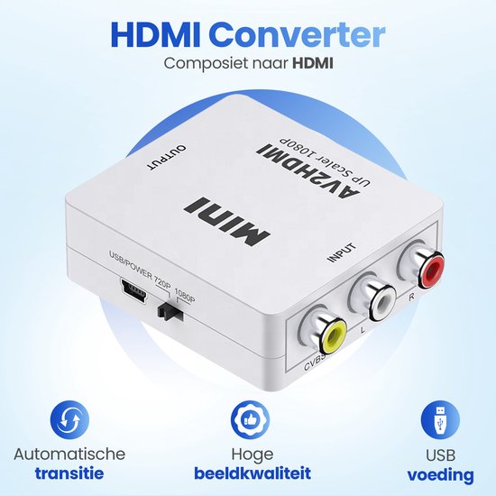 Garpex® Tulip zu HDMI Konverter - AV zu HDMI Adapter - Composite zu HDMI - Wii zu HDMI - 1080P Full HD - inklusive USB Stromkabel - Schwarz