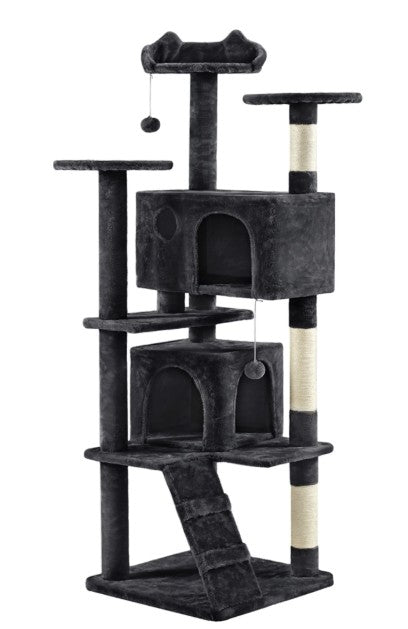 Yaheetech Kratzbaum mit 2 Höhlen – 178 cm hoch – 54 x 54 cm – Schwarz