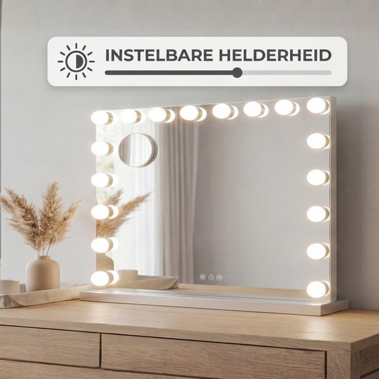 Bayt Hollywood-Spiegel – Make-up-Spiegel – Spiegel – Hollywood-Spiegel 80 x 60 – Dimmbar – 10-fache Vergrößerung – Mit Beleuchtung und Bluetooth – USB-Anschluss – 80 x 60 – Weiß