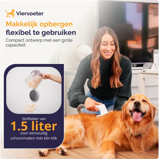 Viervoeter® Professionelle 15-teilige Hundeschermaschine mit Staubsauger – Für dickes Fell – Absaugen & Trimmen – Pflegeset – Katzen und Hunde