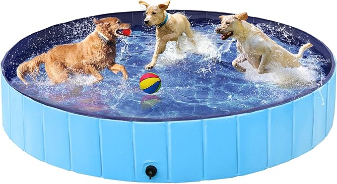 Yaheetech Hundeschwimmbecken Ø 180 x 30 cm – zusammenklappbar – PVC – mit Bürste/4 Flicken – blau