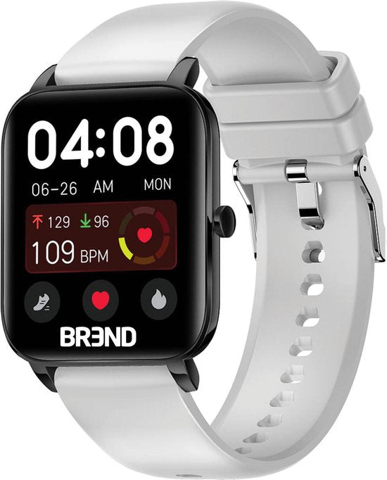 BREND Smartwatch für Frauen und Männer - Schrittzähler, Blutdruckmesser und Herzfrequenzmesser - Sportuhr - wasserdicht - weiß