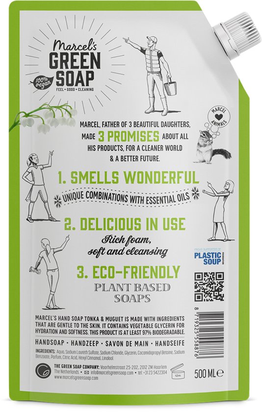 Marcel's Green Soap Handseife Nachfüllpackung – Tonka & Muguet – 500 ml