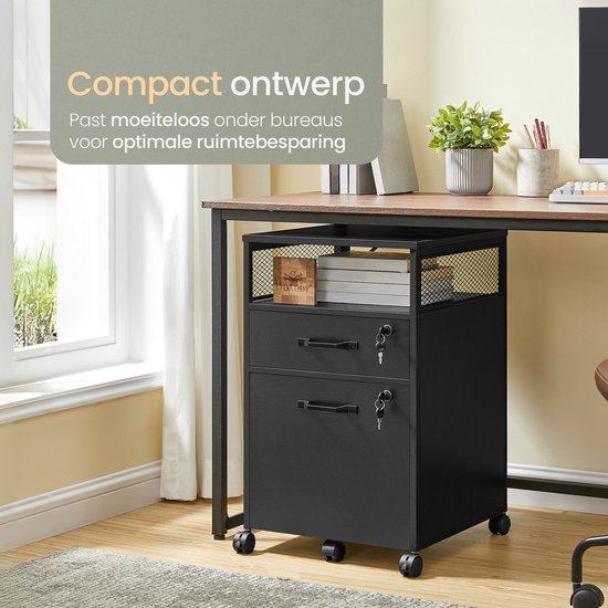 O'DADDY® Kommode - Aktenschrank - Kompakt und sicher - Kommode - Nachttisch - 44x42x69 cm - Kommode - Offenes Regal - Mobil und langlebig - Kommode Schwarz - Schubladenschrank