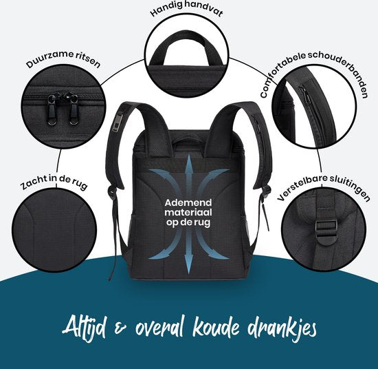 Kühltasche Rucksack 20 Liter - Kompakter isolierter Kühlrucksack - Rucksack Leichter Kühlrucksack - Schwarz - Sunflake