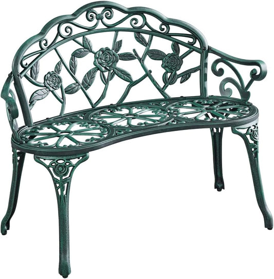 Yaheetech Vintage-Gartenbank 99,5 x 57 x 78,5 cm – Grün – 2-Sitzer – Metall – 227 kg