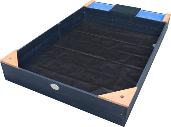 AXI Kelly Sandkasten mit Wasserbecken und Bank Anthrazit/Braun – mit 2 blauen Becken – inklusive Abdeckplane und Bodenvlies