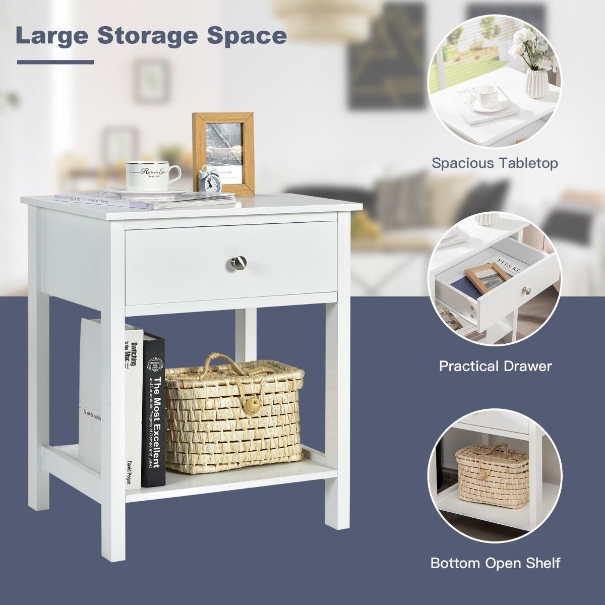 Coast Nachttisch 2-stufiges Nacht-Sideboard moderner Nachttisch mit Schublade weiß