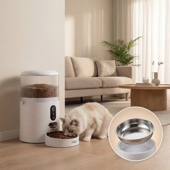 Princess Automatischer Fressnapf – HD-Kamera & Smart – 4 Liter – Katze & Hund – App-Steuerung – Geplante Fütterung – Edelstahlschüssel – Pufferbatterie – Futterautomat – Futterspender – 610045