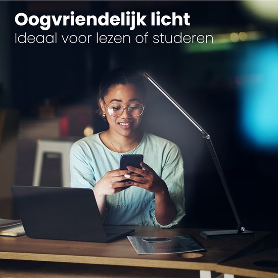 Auronic - Schreibtischlampe - LED - USB & kabelloses Laden - dimmbar - Schwarz