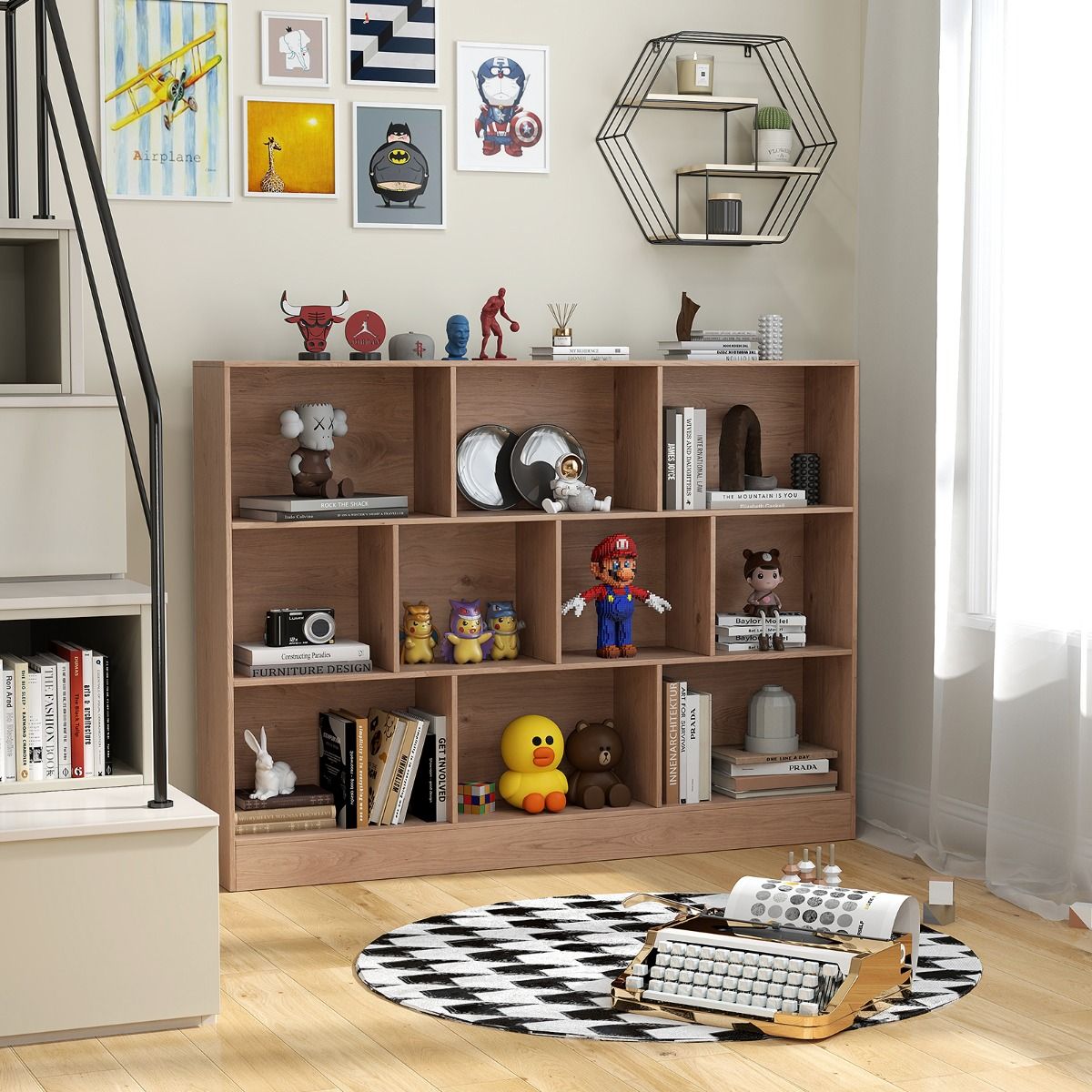 Coast Bücherregal – 10 offene Fächer – 3 Ebenen – 140 cm – Naturholz
