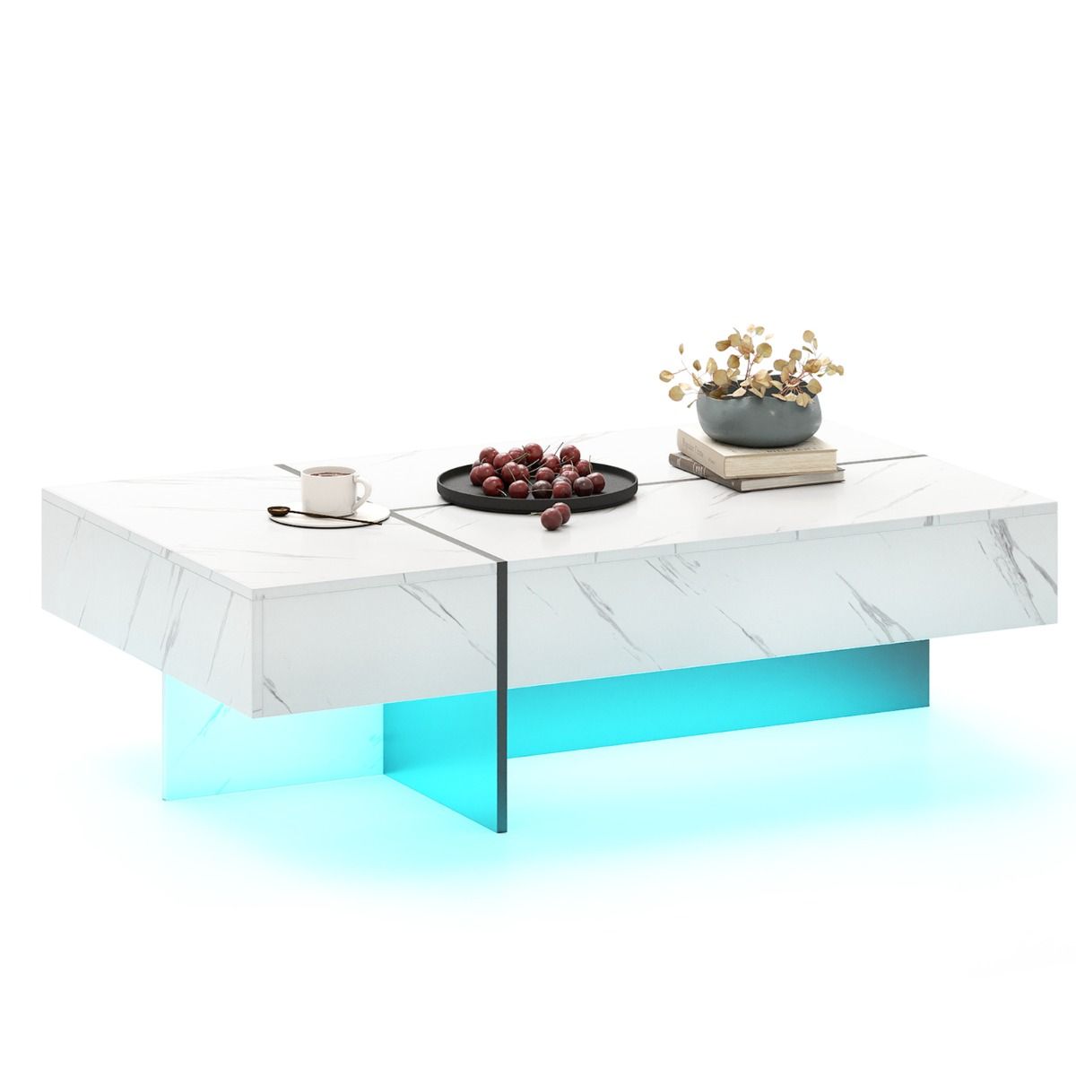 Coast Couchtisch mit LED-Beleuchtung – 3 Schubladen – Hochglanz – weiß – 120 x 70 x 35 cm