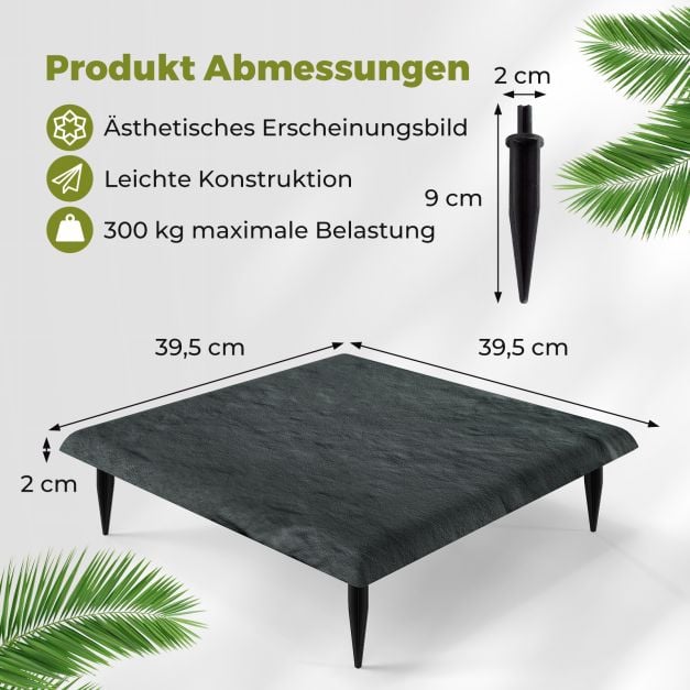 Coast Trittsteine Grau - Set aus 8 Gartenfliesen mit 32 Bodennägeln - 39,5 x 39,5 cm