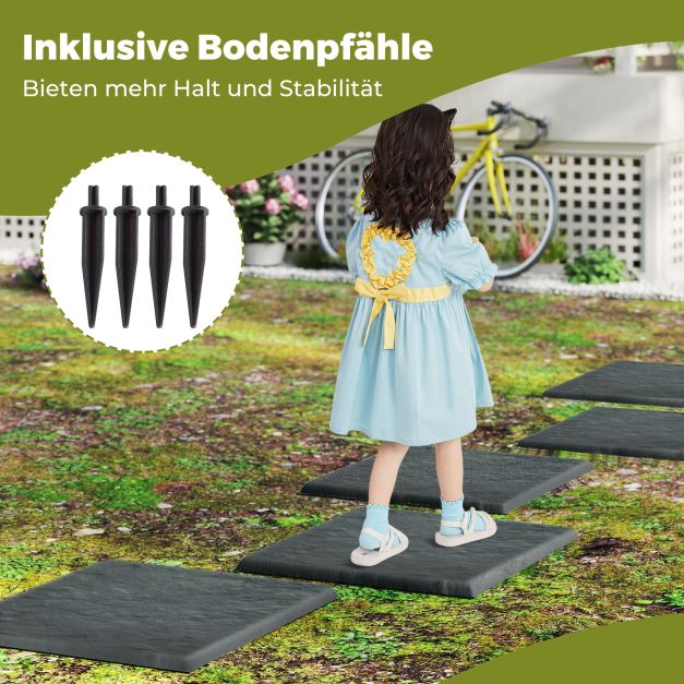 Coast Trittsteine Grau - Set aus 8 Gartenfliesen mit 32 Bodennägeln - 39,5 x 39,5 cm