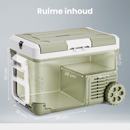 Auronic Electric Cool Box - Kompressor - 2 Zonen - 33L - 12/24V und 240V - Kühlen und Gefrieren - Campingkühlschrank - Frigobox Auto - Mit Rädern und Griff - Grün