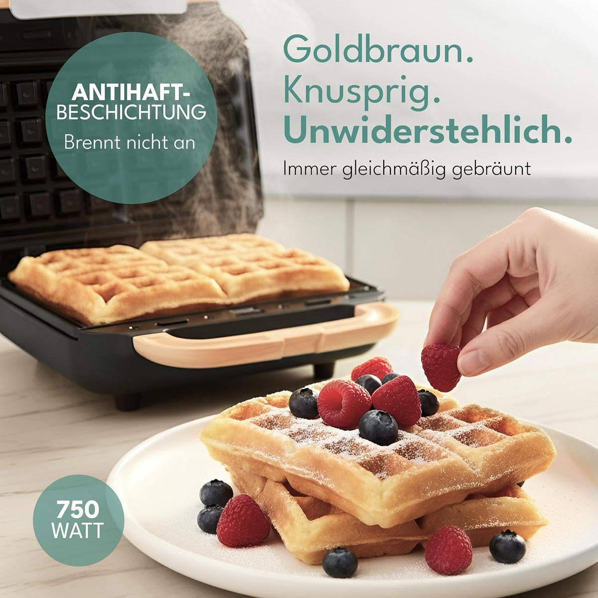 Lebenlang Sandwichmaker 3-in-1 - 23,9 × 23 × 12,2 cm - 750 W - Schwarz - Sandwich - Waffel - Grill