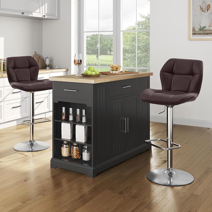 Yaheetech Barhocker – 2er-Set – Höhenverstellbar 62,5–84,5 cm – Um 360° drehbar – Braun