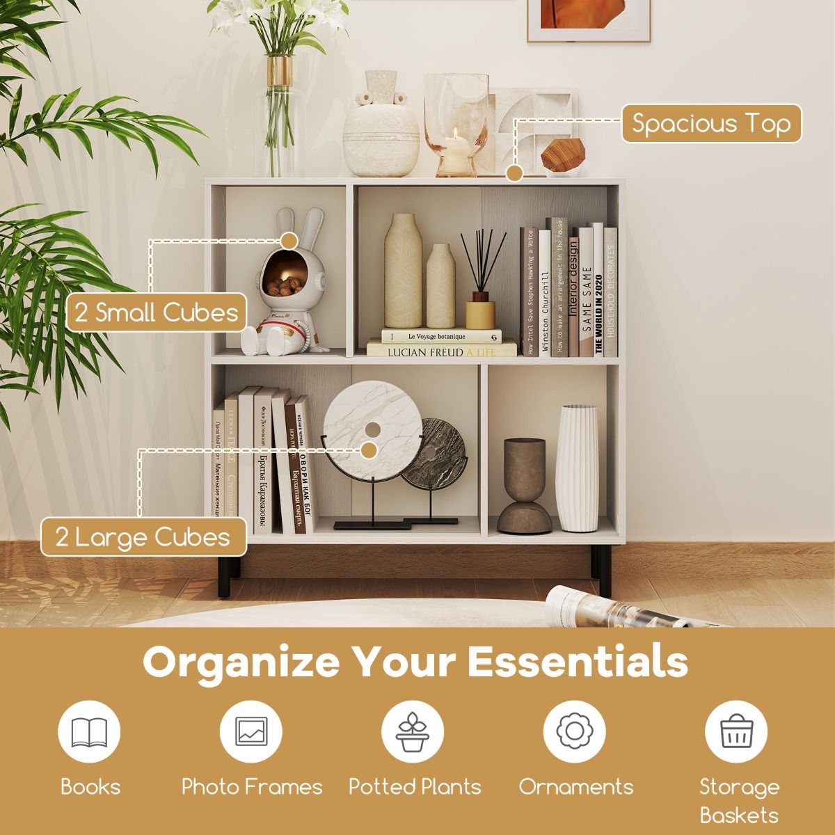 Coast 4-Cube Bücherregal 90 x 30 x 90 cm Weiß - 2-stufiges Regal mit Metallbeinen für Büro und Zuhause