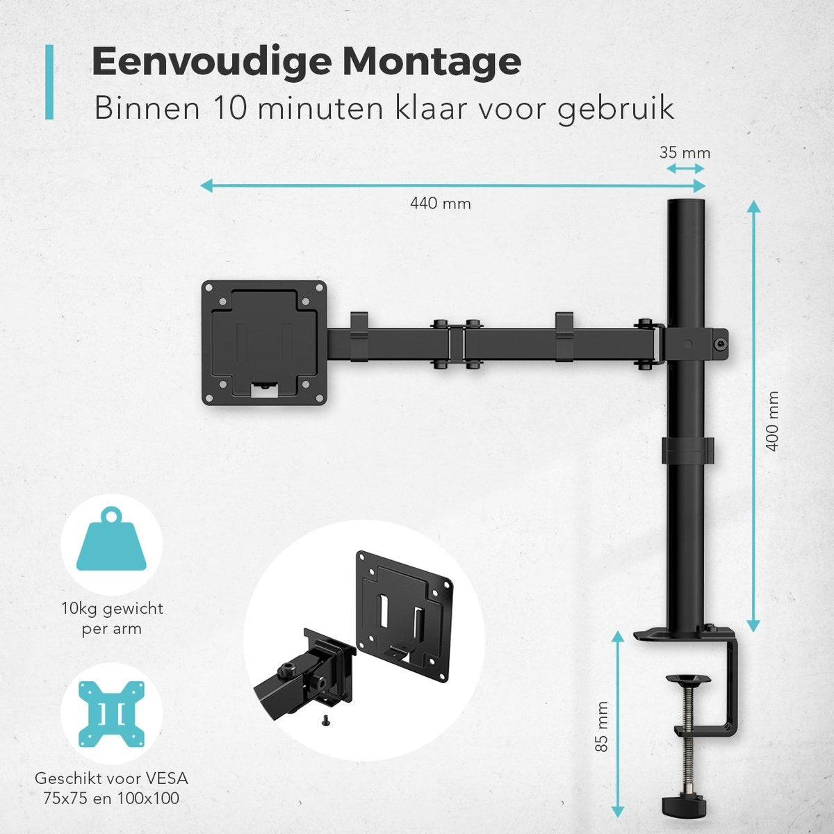Auronic Monitorarm - 1 Bildschirm - 13 bis 32 Zoll - Verstellbar - Stahl - Schwarz