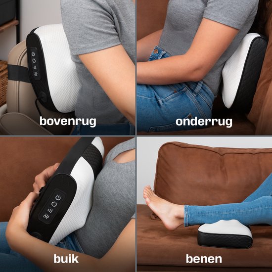 CozySense® Shiatsu-Massagekissen - Elektrisches & kabelloses Massagegerät für Nacken und Rücken - Wärmefunktion - Wiederaufladbar - Ergonomisch - Weiß
