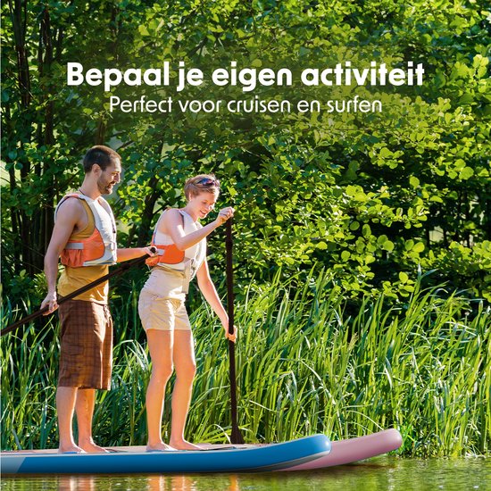 LifeGoods SUP Board All-round Compact - 100 KG Belastbarkeit - 300 x 76 cm - Aufblasbar - Komplettes SUP Paket - Weiß/Himmelblau