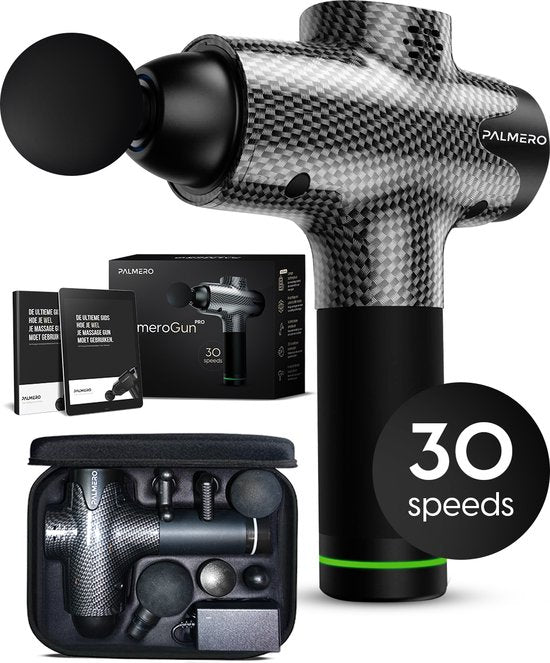 Palmero® Pro Massagepistole - Bis zu 60% tiefer - Extrem leise & leistungsstark - Lange Batterielebensdauer - 30 Geschwindigkeiten - 6 Kopfstücke - Kostenloses E-Book - Massagegeräte - Massagepistole - Inkl. tragbarem Kompaktkoffer