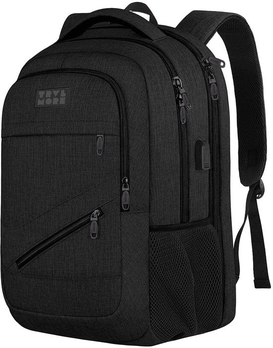 TRVLMORE Rucksack mit Lifetime - Rucksack mit 17 Zoll Laptopfach - Schultasche - Spritzwassergeschützt - Männer und Frauen - Jungen und Mädchen - 36L - Schwarz