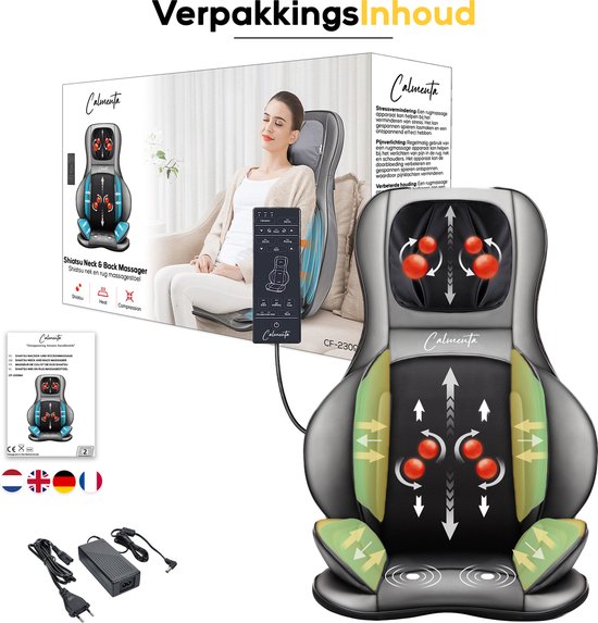 CALMENTA® Shiatsu-Massagesessel - Aufbewahrungstasche - Rücken- und Nackenmassagegerät - Massagekissen - Kompressionsmassage - elektrische Wärmefunktion - Vibration - Rücken- und Nackenschmerzen - Massagematte