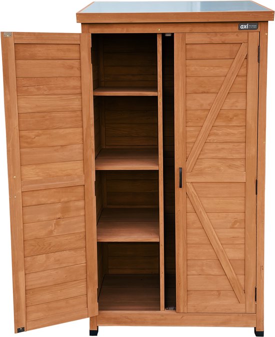 AXI Hugo Aufbewahrungsschrank aus Holz, Farbe „Coffee Brown“ – Gartenschrank mit verzinktem Dach – 3 Einlegeböden und Bodenplatte – FSC-zertifiziertes Holz – Magnetverschluss – 85 x 52 x 174 cm