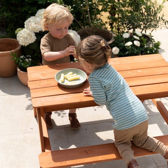 Sunny Dave Zand & Water Picknicktisch in Braun für Kinder – Multifunktionaler Picknicktisch mit 2 herausnehmbaren Kunststoffbehältern – FSC-zertifiziertes Holz