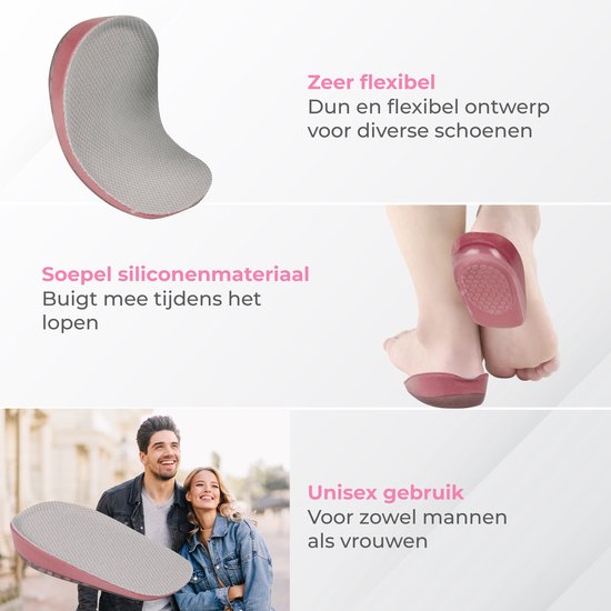 Nuvance Einlegesohlen - 2.5cm Fersenverstärker - Fersenpolster - 2 Stück - Größe 36-40 - Männer & Frauen - Ferseneinlagen - Pink